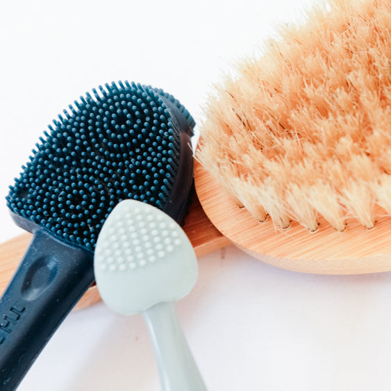 Ultimate Glow Brush Bundle: Facial Cleansing Brush, Lip Brush & Massager, and Natural Bristle Dry Brush