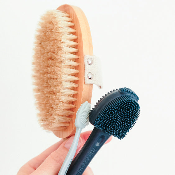 Ultimate Glow Brush Bundle: Facial Cleansing Brush, Lip Brush & Massager, and Natural Bristle Dry Brush